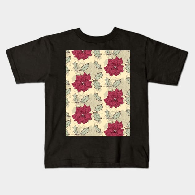 Poinsettia Christmas pattern design Kids T-Shirt by katerinamk